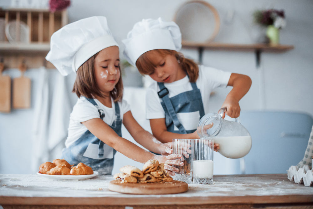 Cookies,is,ready.,family,kids,in,white,chef,uniform,preparing