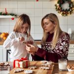 Mom,helping,cute,small,kid,daughter,making,christmas,cookies,preparing
